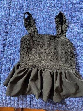 SHEIN Black Smocked Ruffle Strap Tank Top